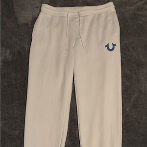 True Religion White Sweatpants With Blue Logo